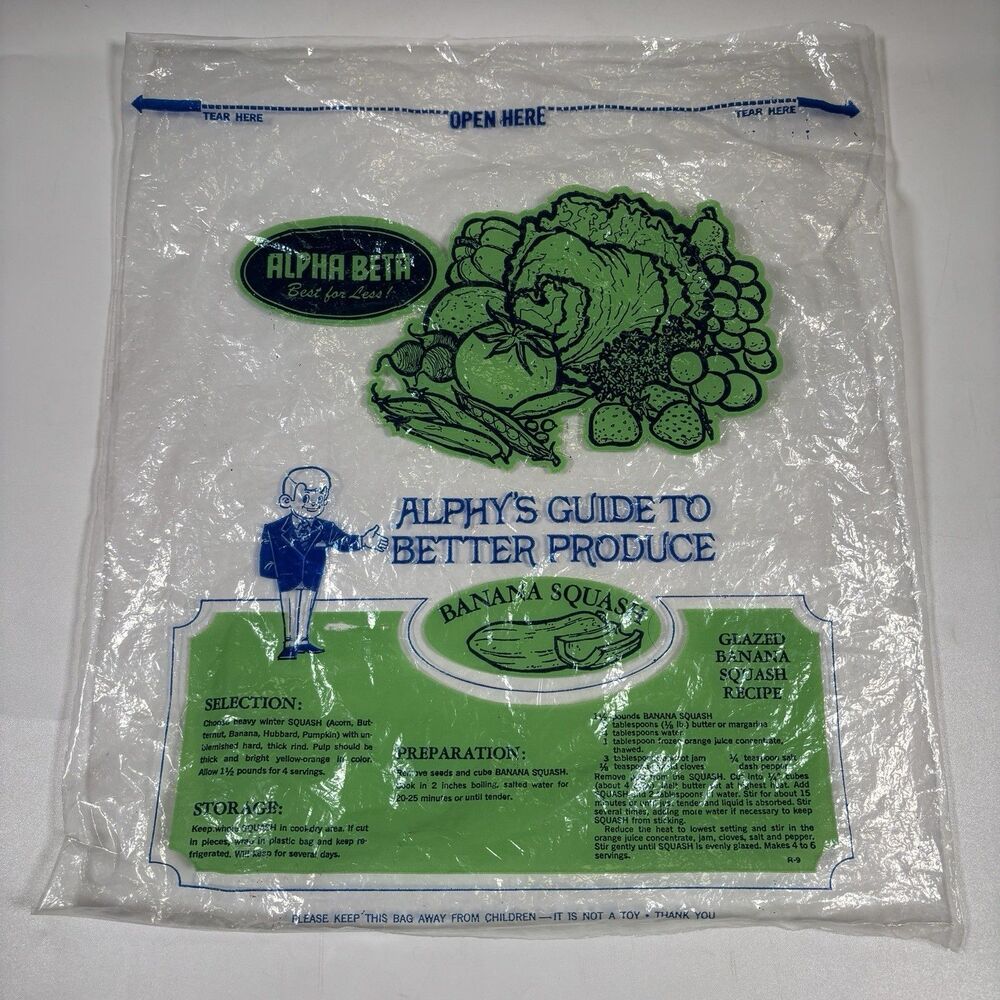 Vintage Alpha Beta Alphy’s Guide Produce Bag Banana Squash Recipe Grocery Store